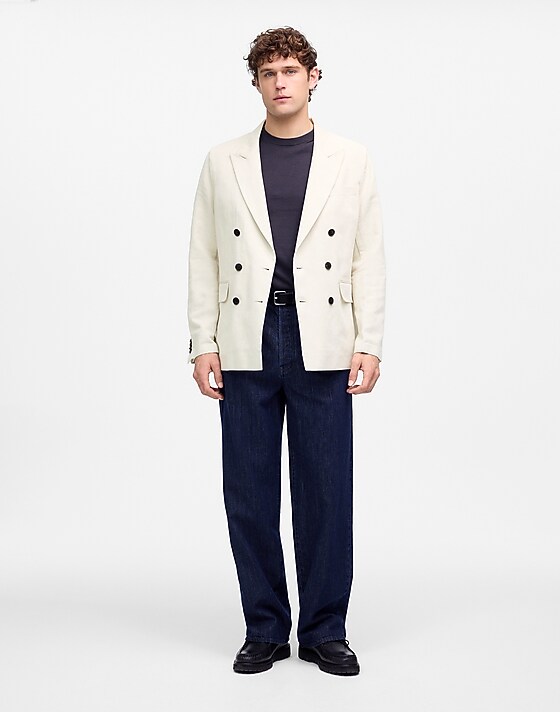 Madewell Double-Breasted Blazer In Cotton-Linen Blend Bone