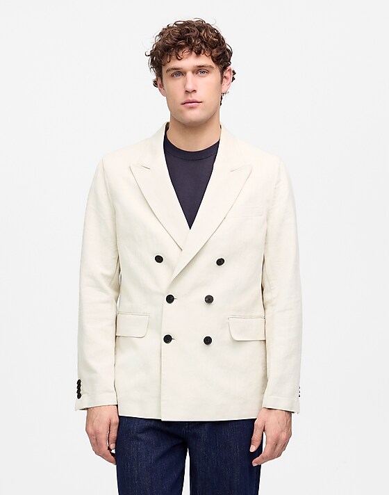 madewell Double-Breasted Blazer in Cotton-Linen Blend bone