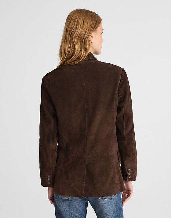 Madewell Double-Breasted Blazer In Suede Dark Carob
