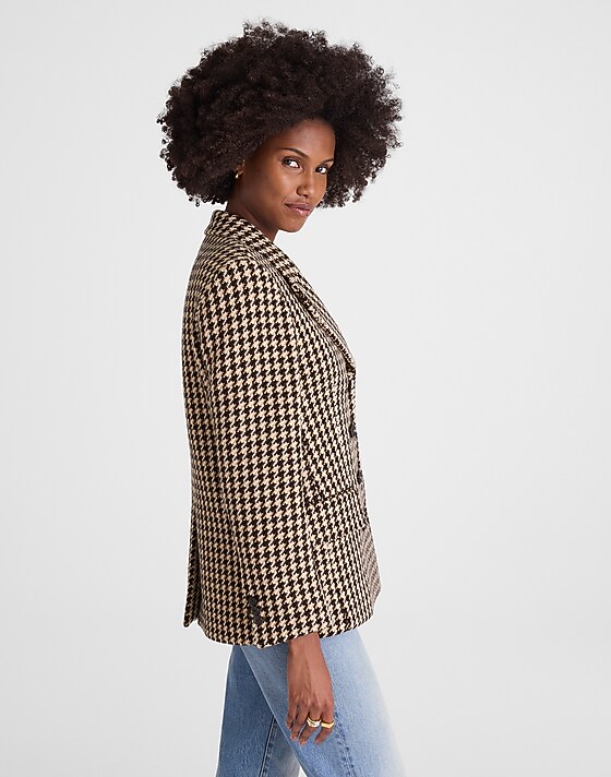 Madewell Double-Breasted Boxy Coat In Houndstooth Jet Black
