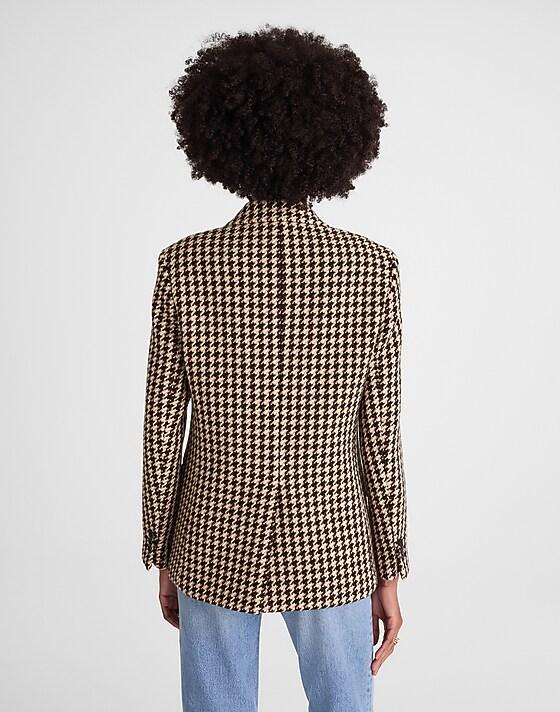 Madewell Double-Breasted Boxy Coat In Houndstooth Jet Black