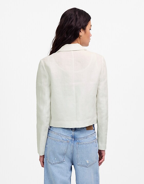 Madewell Double-Breasted Crop Blazer In 100% Linen Salt