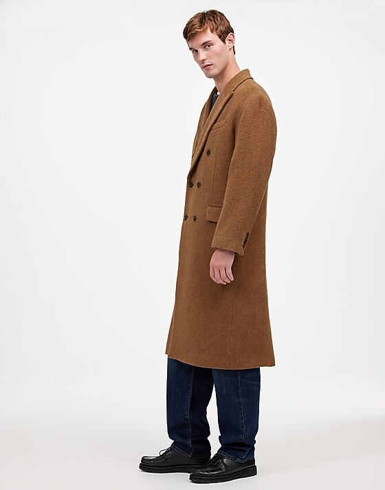 Madewell Double-Breasted Topcoat In Italian Alpaca-Wool Blend Tobacco Melange