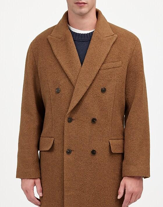 Madewell Double-Breasted Topcoat In Italian Alpaca-Wool Blend Tobacco Melange