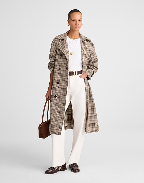 madewell Double-Breasted Trench Coat in Plaid khaki