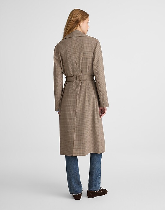 Madewell Double-Breasted Trench Coat In Plaid Tan Plaid