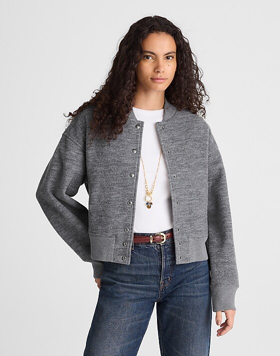Madewell Double-Faced Knit Bomber Jacket Hthr Charcoal