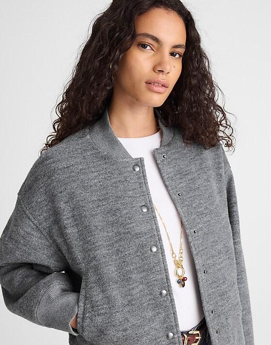 madewell Double-Faced Knit Bomber Jacket hthr charcoal