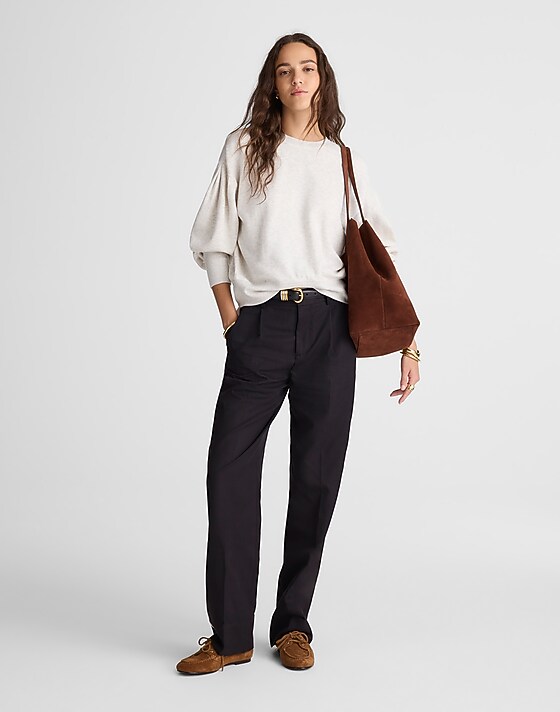 Madewell Double-Faced Puff-Sleeve Sweatshirt Heather Vintage Ivory