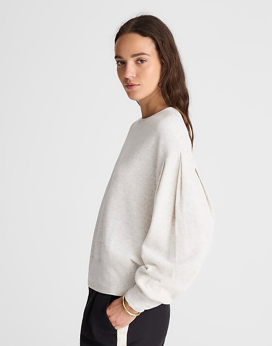 Madewell Double-Faced Puff-Sleeve Sweatshirt Heather Vintage Ivory