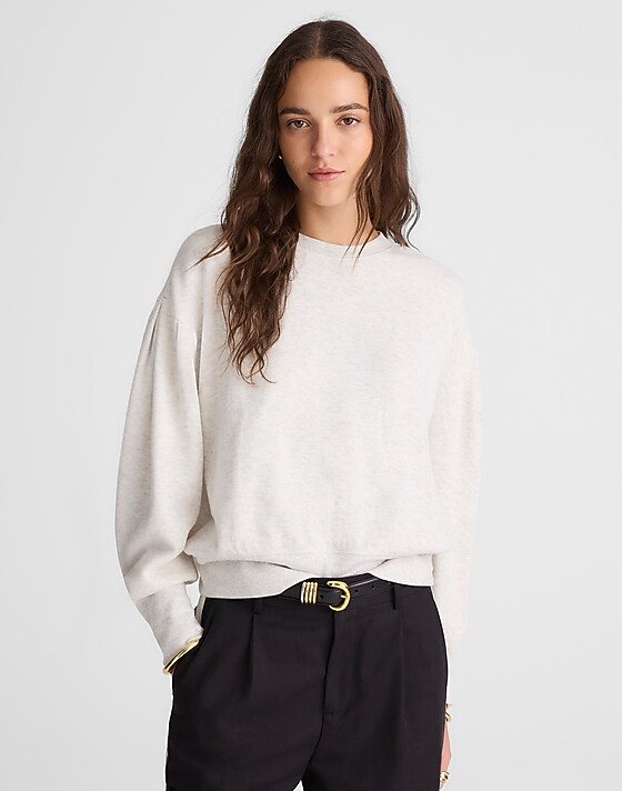 madewell Double-Faced Puff-Sleeve Sweatshirt heather vintage ivory