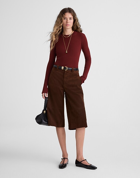 Madewell Double-Layered Crewneck Sweater In Merino-Wool Silk Deep Rust