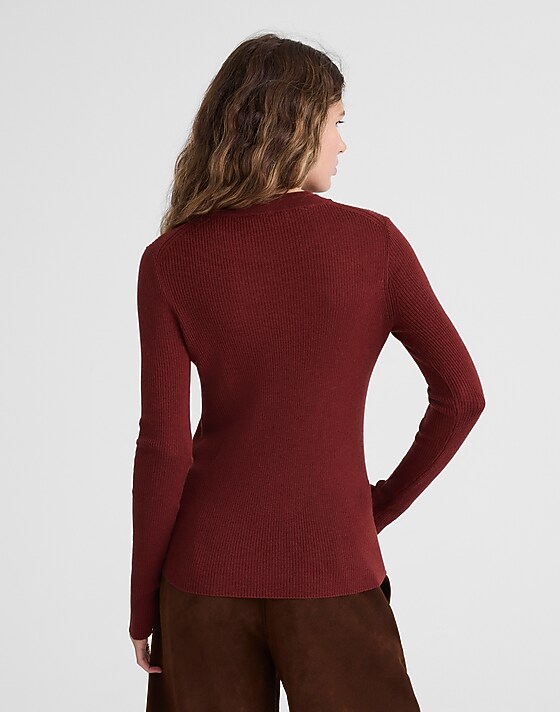 Madewell Double-Layered Crewneck Sweater In Merino-Wool Silk Deep Rust
