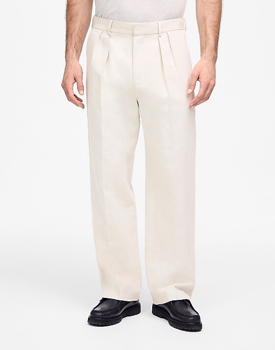 Madewell Double-Pleated Trouser In Cotton-Linen Blend Bone