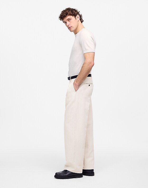 Madewell Double-Pleated Trouser In Cotton-Linen Blend Bone