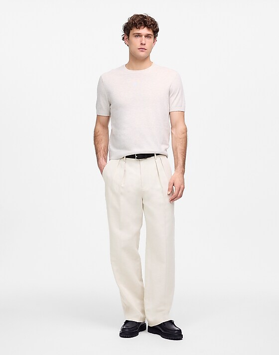 madewell Double-Pleated Trouser in Cotton-Linen Blend bone