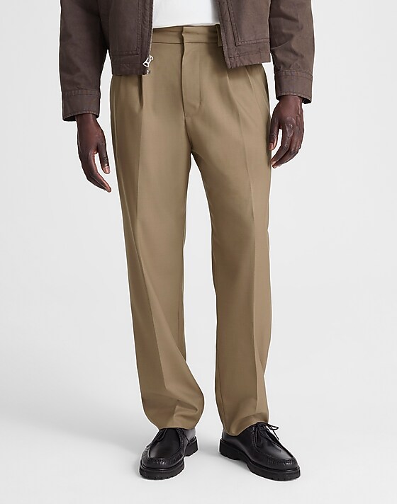 Madewell Double-Pleated Trousers In Wool Blend Desert Brown