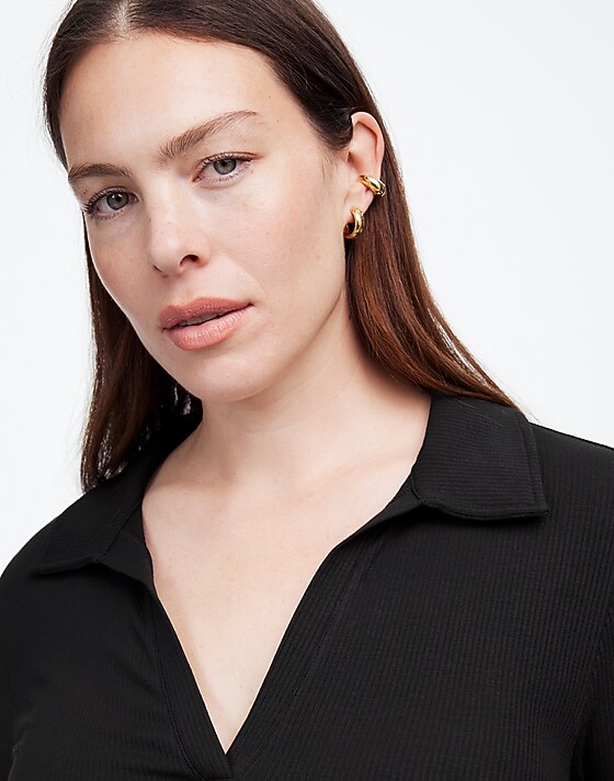 Madewell Drapey Rib Long-Sleeve Polo Top Teapot Blue