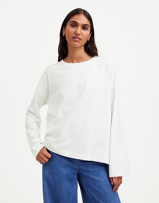 madewell Easy Crewneck Long-Sleeve Tee eyelet white