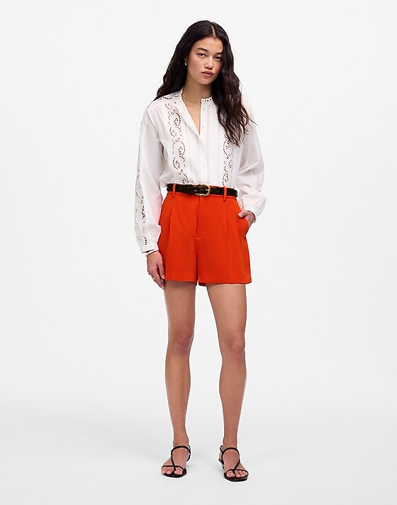 Madewell Easy Pleated Trouser Shorts In Crepe Bright Flame