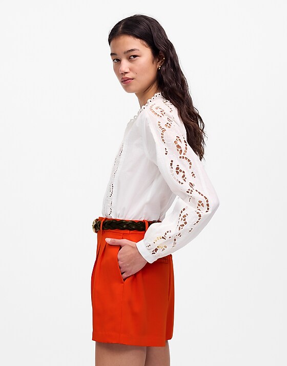 Madewell Easy Pleated Trouser Shorts In Crepe Bright Flame