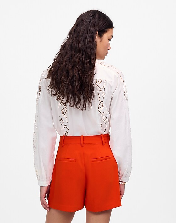 Madewell Easy Pleated Trouser Shorts In Crepe Bright Flame