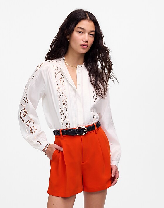 madewell Easy Pleated Trouser Shorts in Crepe bright flame