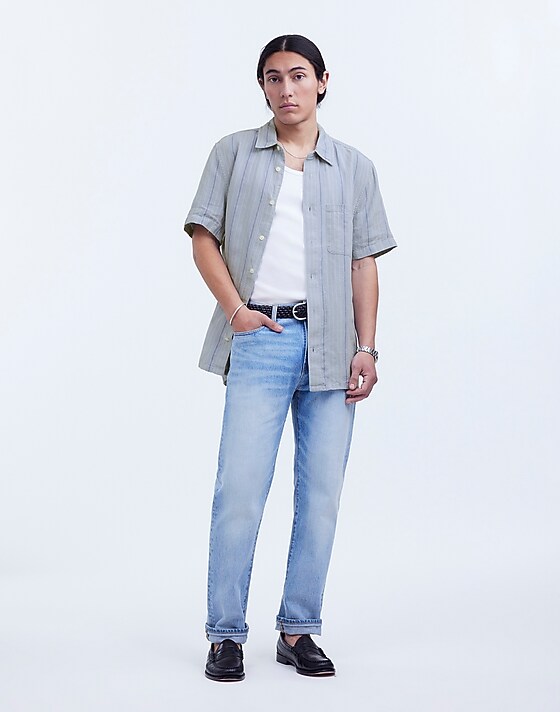 Madewell Easy Short-Sleeve Shirt In Linen Dusty Pool