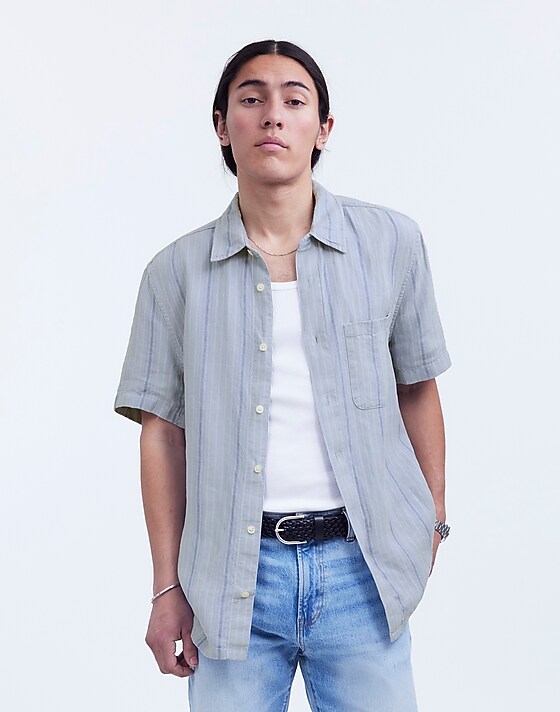 madewell Easy Short-Sleeve Shirt in Linen dusty pool