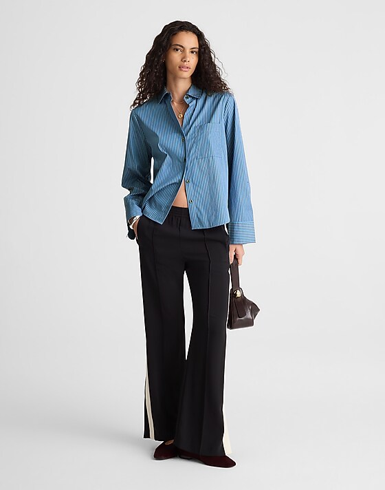 Madewell Easy Y-Neck Button-Up Shirt Blue Red Stripe