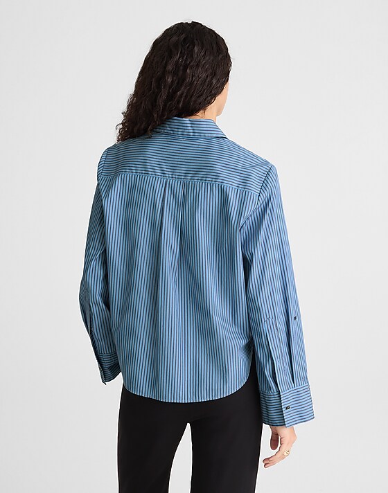Madewell Easy Y-Neck Button-Up Shirt Blue Red Stripe