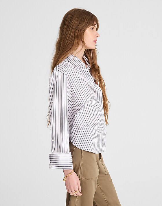 Madewell Easy Y-Neck Button-Up Shirt Dark Blue And White Stripe