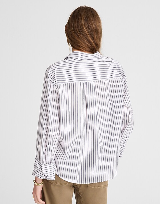 Madewell Easy Y-Neck Button-Up Shirt Dark Blue And White Stripe