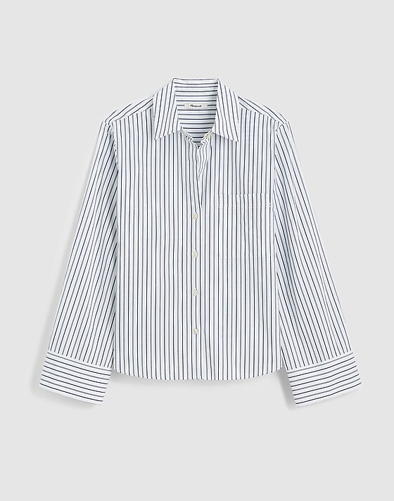 Madewell Easy Y-Neck Button-Up Shirt Dark Blue And White Stripe