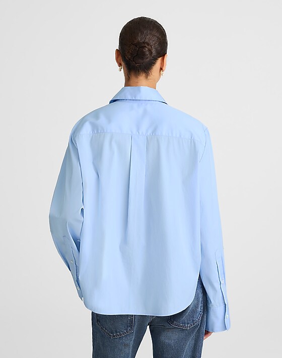Madewell Easy Y-Neck Button-Up Shirt In Poplin Peri Blue