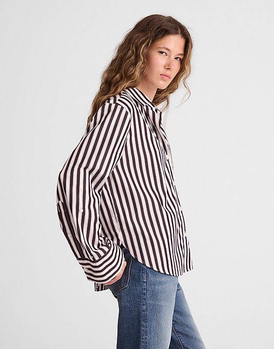 Madewell Easy Y-Neck Button-Up Shirt Purple Black And White