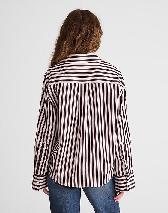 Madewell Easy Y-Neck Button-Up Shirt Purple Black And White