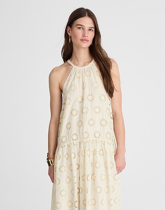 Madewell Embroidered Drop-Waist Maxi Dress Floral Eyelet
