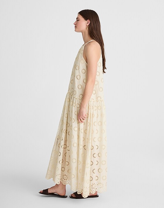 Madewell Embroidered Drop-Waist Maxi Dress Floral Eyelet