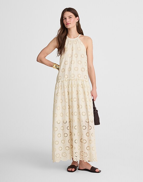 madewell Embroidered Drop-Waist Maxi Dress floral eyelet