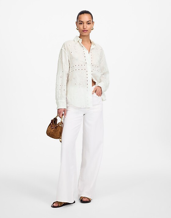 Madewell Embroidered Oversized Button-Up Shirt White