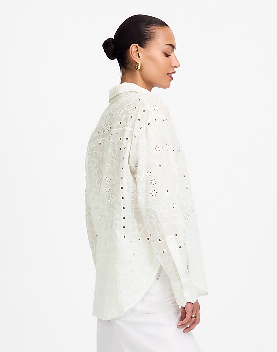 Madewell Embroidered Oversized Button-Up Shirt White