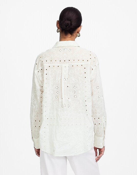 Madewell Embroidered Oversized Button-Up Shirt White