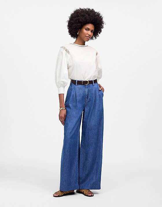 Madewell Embroidered Poplin Balloon-Sleeve Top White