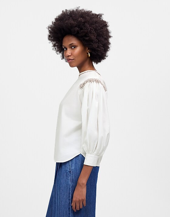 Madewell Embroidered Poplin Balloon-Sleeve Top White