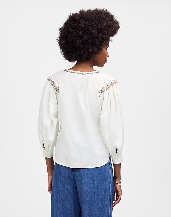 Madewell Embroidered Poplin Balloon-Sleeve Top White