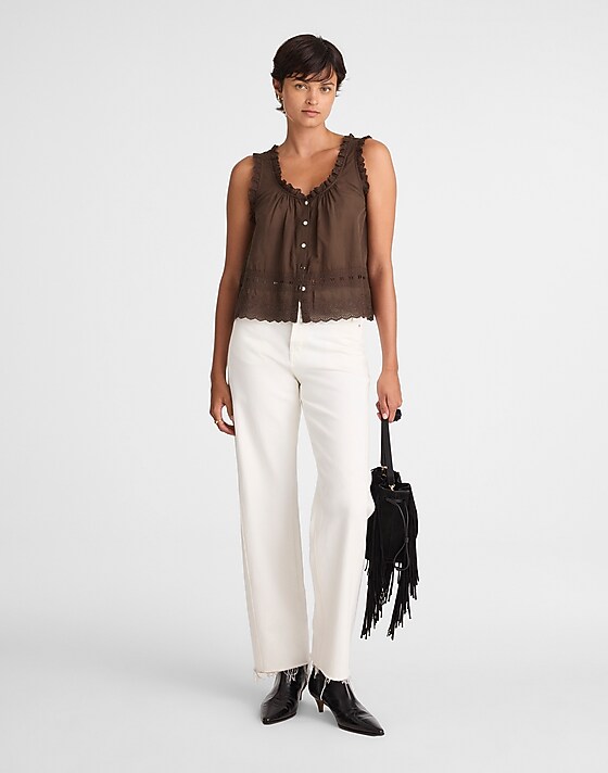 Madewell Embroidered Scalloped Tank Roasted Chicory