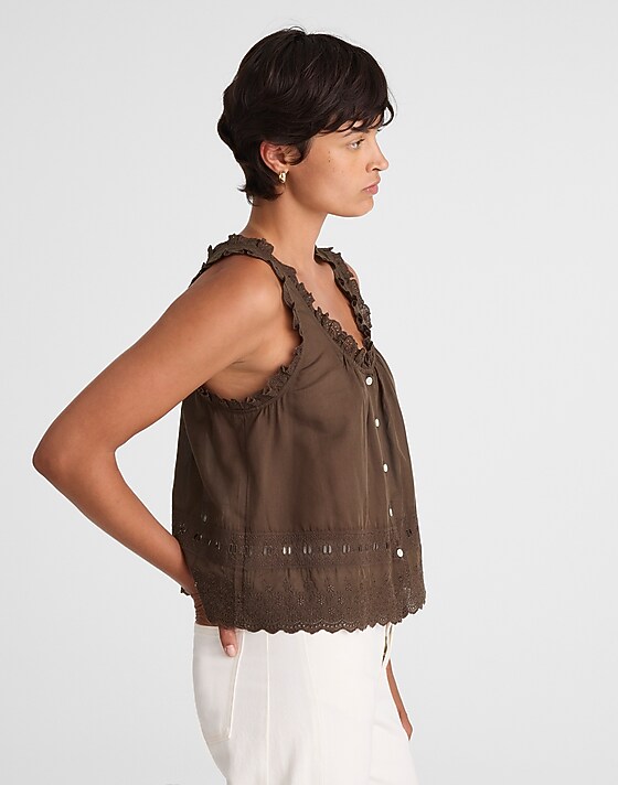 Madewell Embroidered Scalloped Tank Roasted Chicory