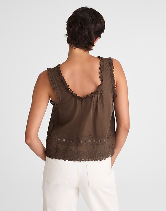 Madewell Embroidered Scalloped Tank Roasted Chicory