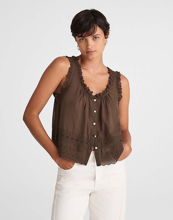 madewell Embroidered Scalloped Tank roasted chicory